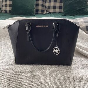 Michael Kors Black Satchel Bag saffiano leather silver hardware